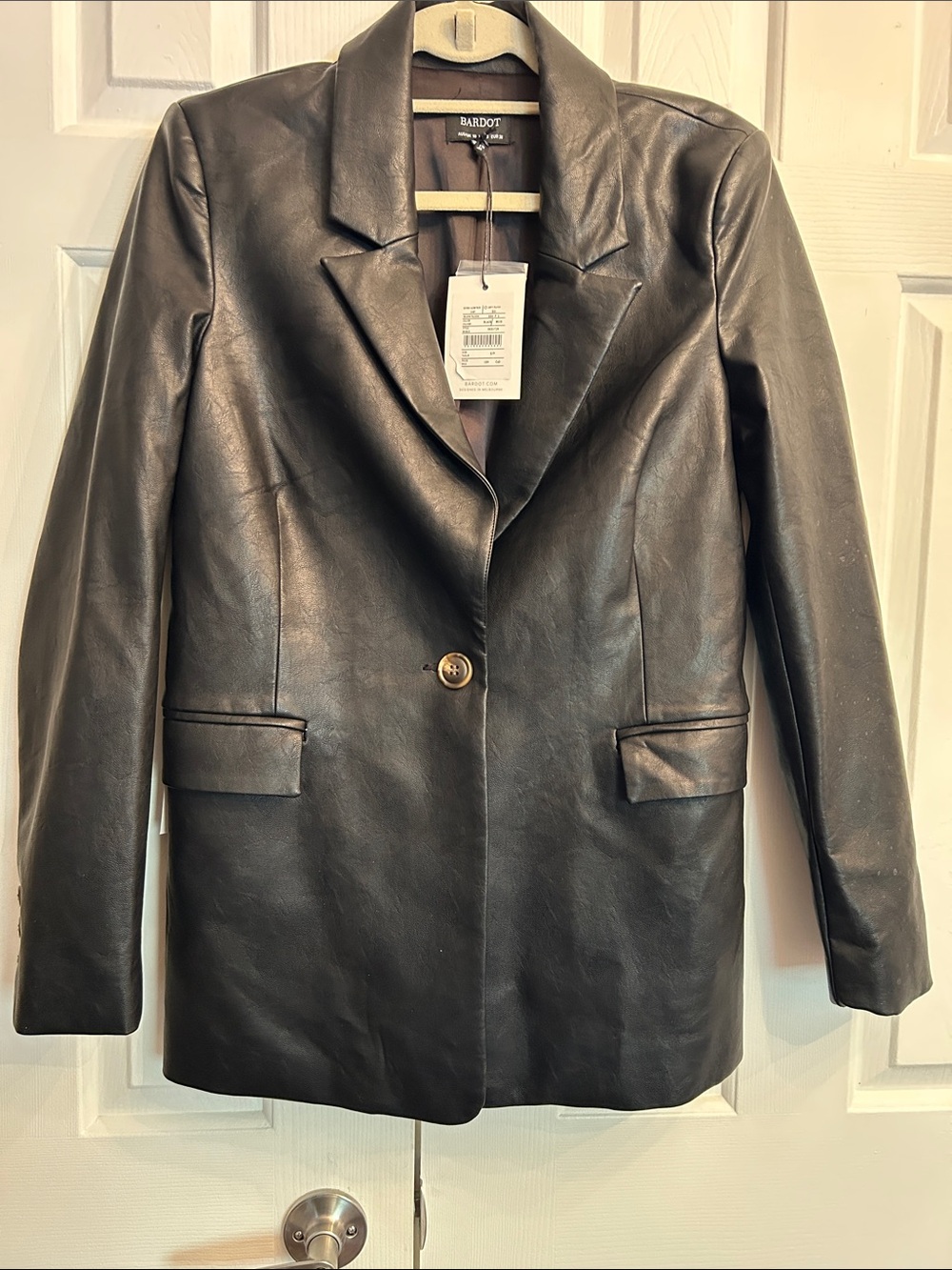 Bardot Black Leather Single-Button Blazer